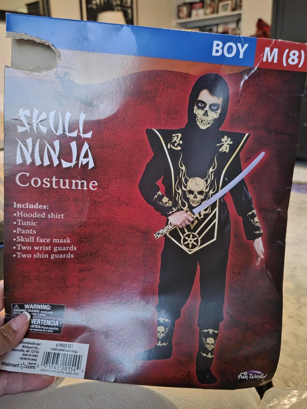 Skull Ninja Boys Black and Gold Costume - Hooded Tunic, Pants & Mask